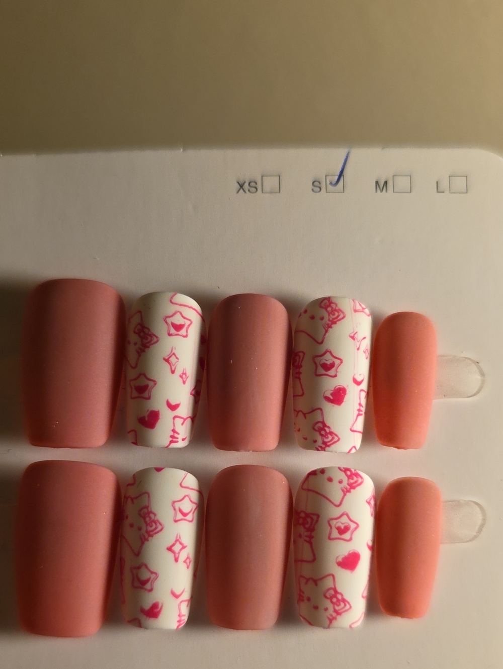 Fashion Press-On Nail Set - Pink and White Size Small